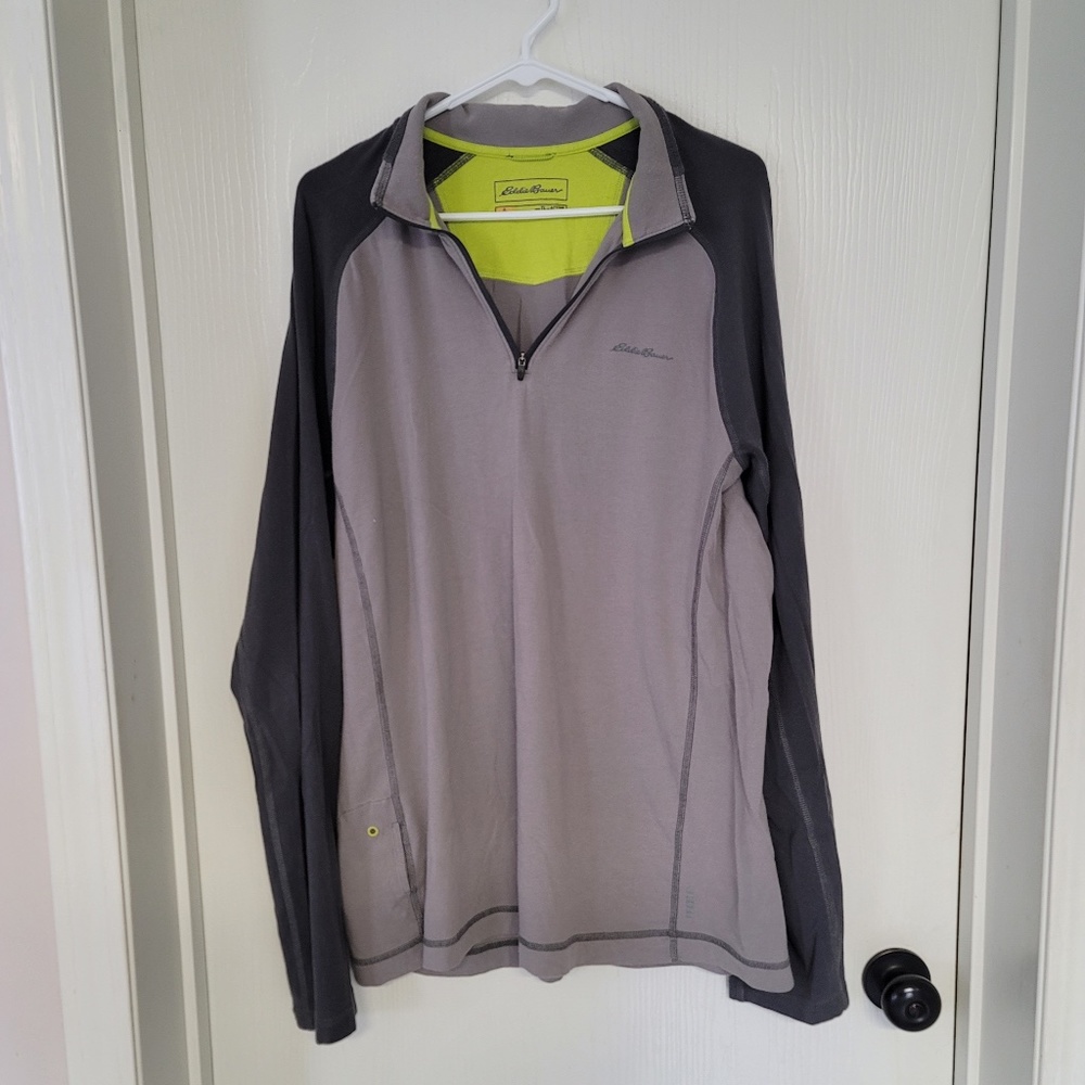 mens two tone grey eddie bauer free dry quarter zip sweatshirt